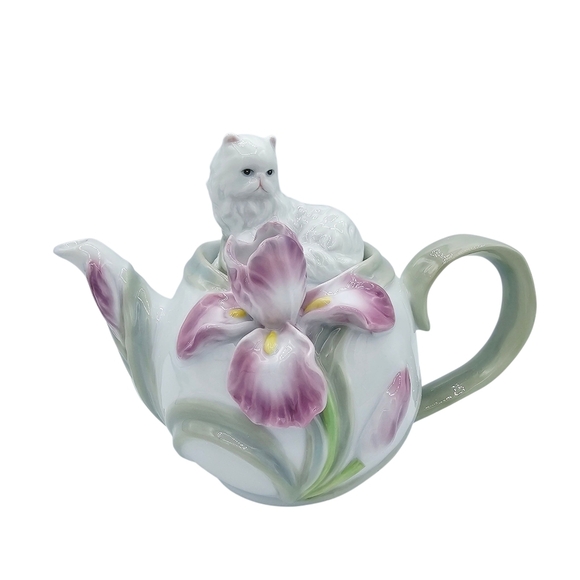 LENOX Fancy Feline and Floral Porcelain Teapot with Box DISCONTINUED - Picture 1 of 11